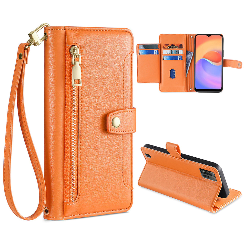 For ZTE Blade A52 Lite 4G Full Protection PU Leather Stand Case Zipper Pocket Card Slots Flip Phone Cover with Wrist Strap and Shoulder Strap For ZTE Blade A52 Lite 4G Full Protection PU Leather Stand Case Zipper Pocket Card Slots Flip Phone Cover with Wrist Strap and Shoulder Strap